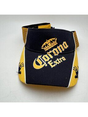 Corona Extra Beer Logo Visor Hat Men's Adjustable Navy Blue Yellow Mesh Golf